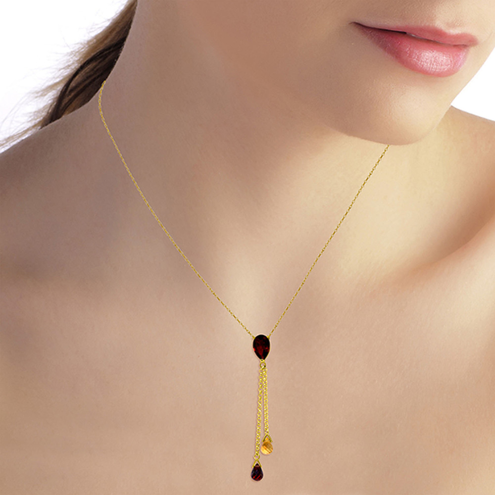 14K. SOLID GOLD NECKLACE WITH GARNETS & CITRINE (Yellow Gold) - Picture 2 of 3